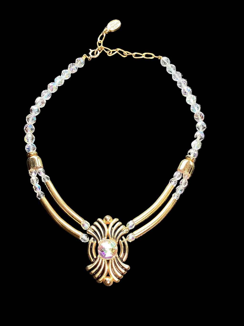 Laure de Gazaillan Paris Statement 1980’s Runway Couture Parure – Gold-Tone Double Gas-Pipe Necklace & Clip-On Earrings
