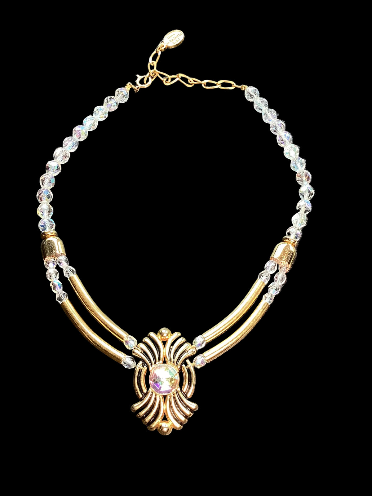 Laure de Gazaillan Paris Statement 1980’s Runway Couture Parure – Gold-Tone Double Gas-Pipe Necklace & Clip-On Earrings