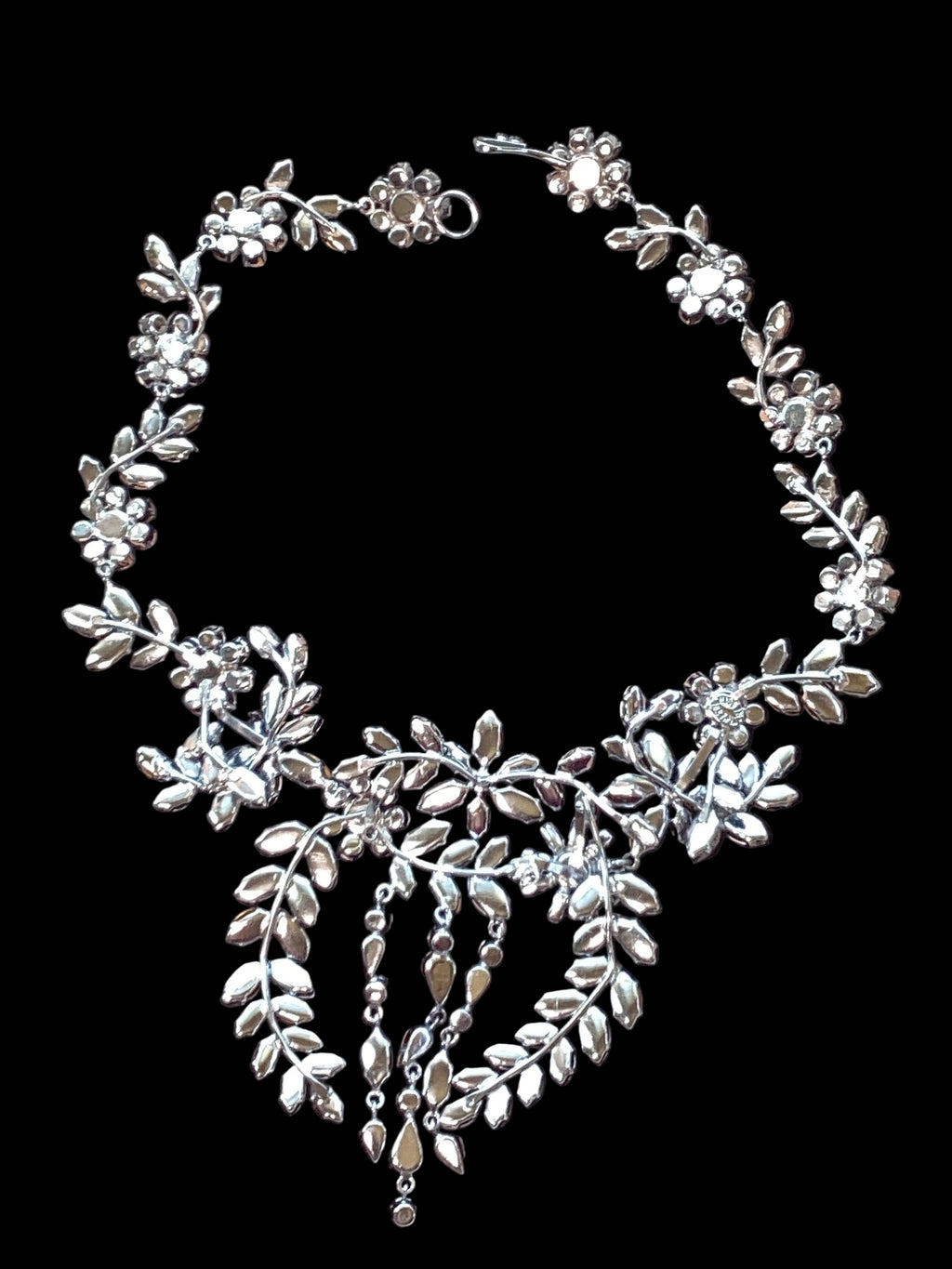 Circa 1950’s Made in Austria Bermuda Blue Rhinestone Bib Necklace & Western Germany Earrings
