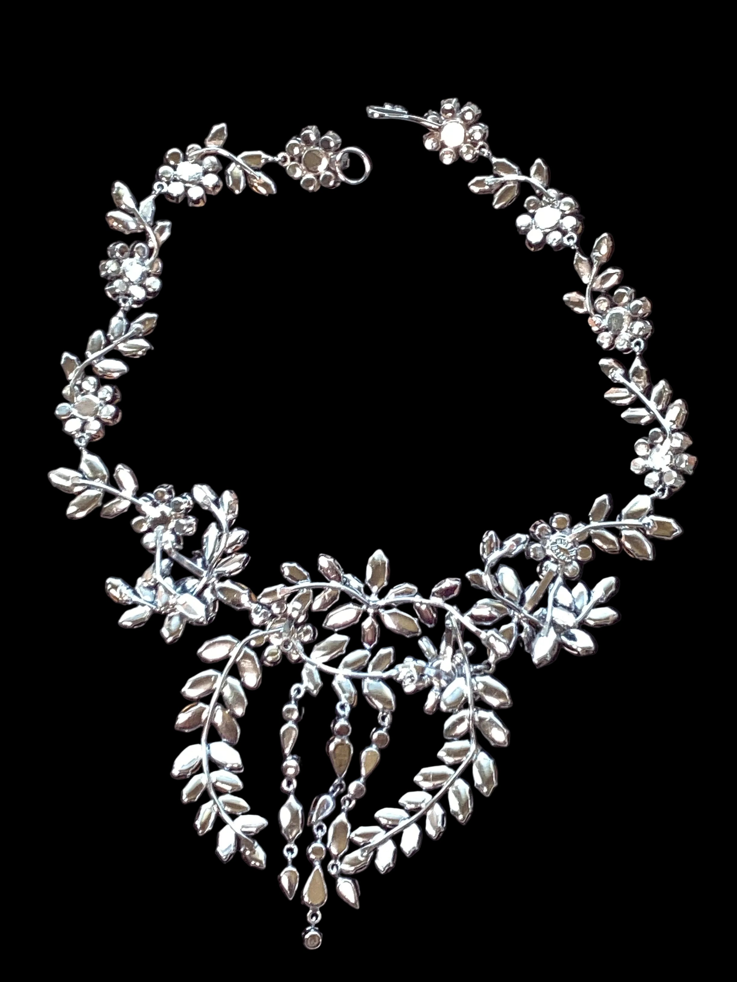 Circa 1950’s Made in Austria Bermuda Blue Rhinestone Bib Necklace & Western Germany Earrings