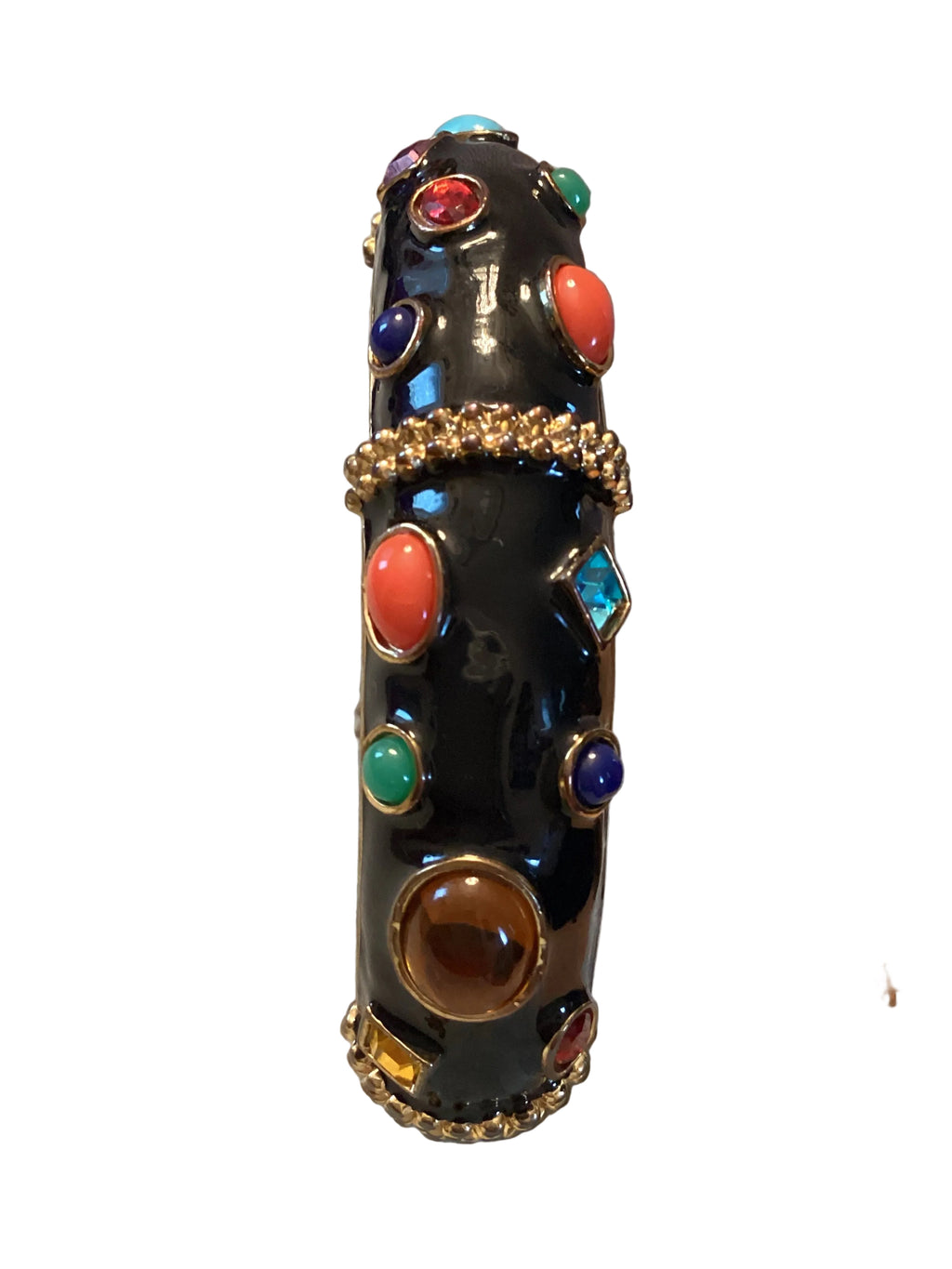 Circa 1980’s Kenneth Jay Lane KJL Multi-Strand Multi-Color Cabochon Black Enamel Necklace & Bangle Set