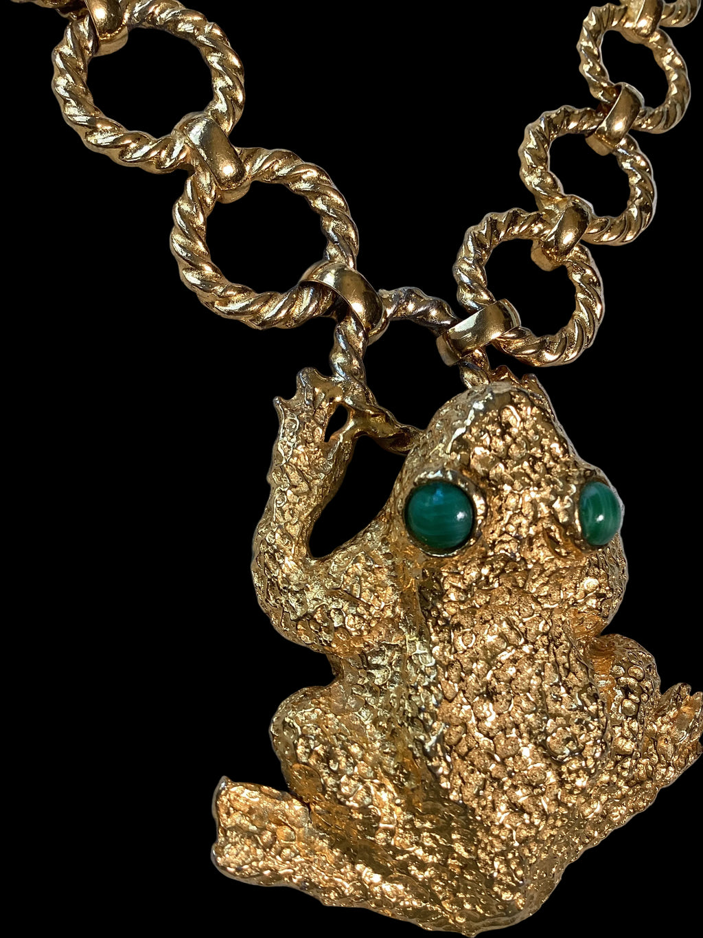 1971 Princess Mimi di Niscemi Frog Pendant Necklace
