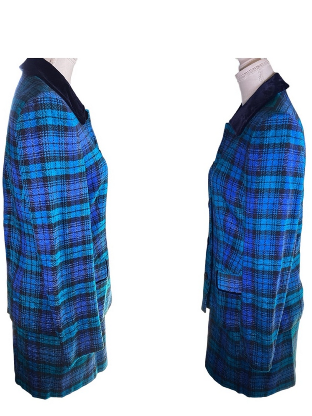 1980's Laurel Blue Plaid & Velvet Suit