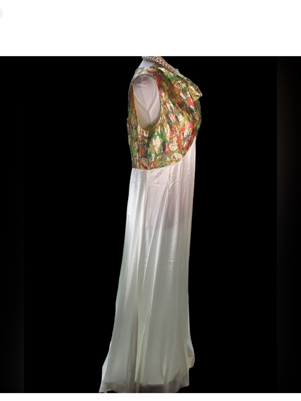 Mid-Century Metallic Draped Neck Hostess Gown/Evening Gown