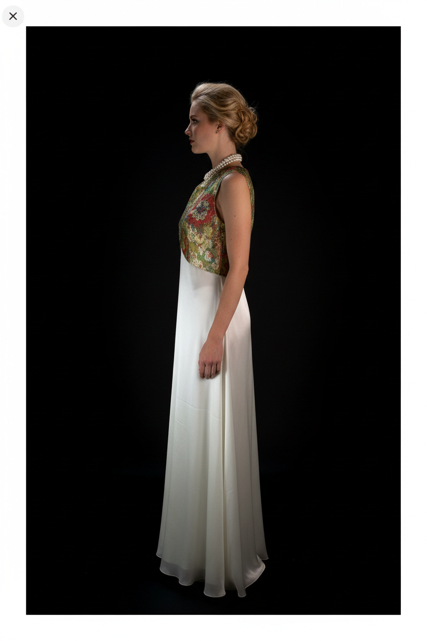 Mid-Century Metallic Draped Neck Hostess Gown/Evening Gown