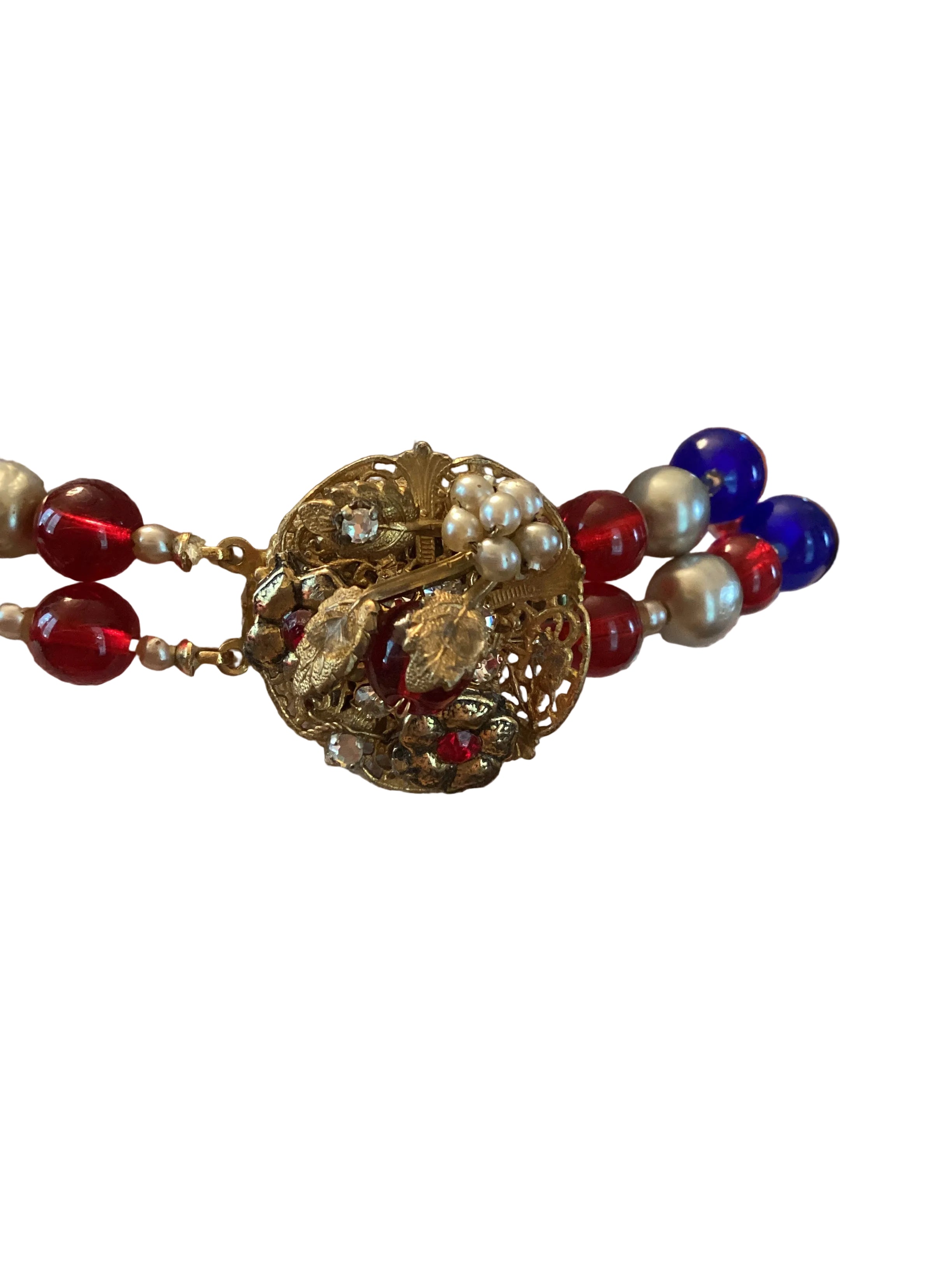 Vintage Mid-Century Beaded Cluster Statement Necklace & Brooch