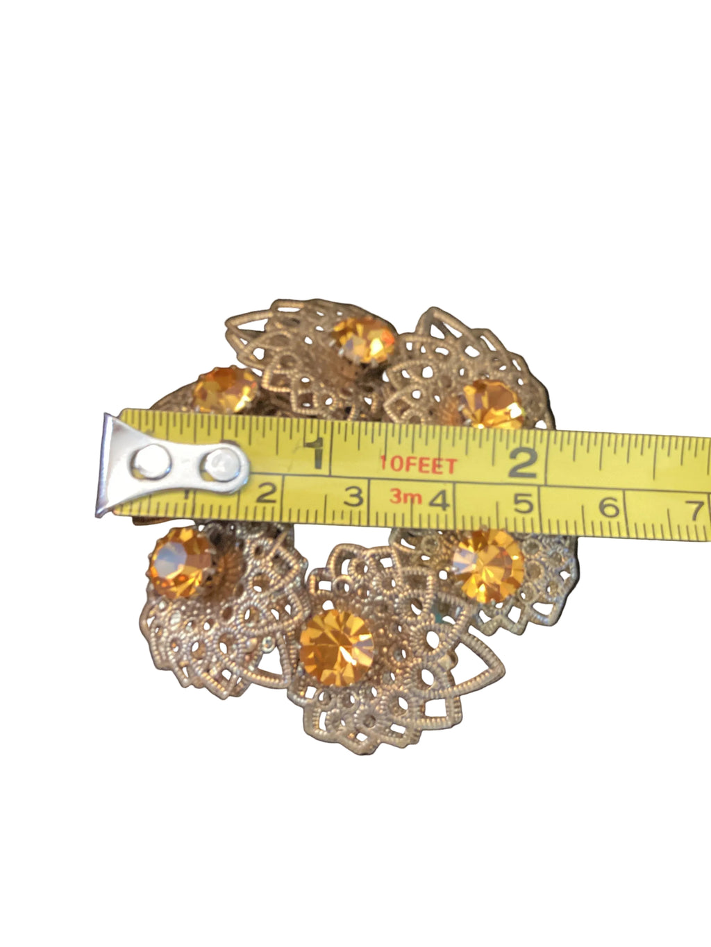 1950s West Germany Brass Filigree Citrine
Wreath Brooch
