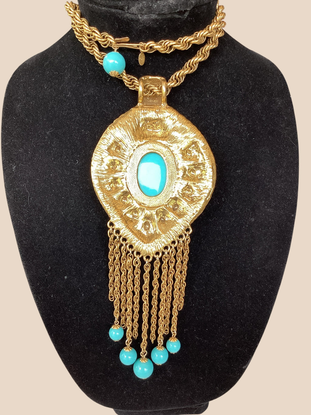 1970 Cadoro Etruscan Revival Turquois Pendant Necklace