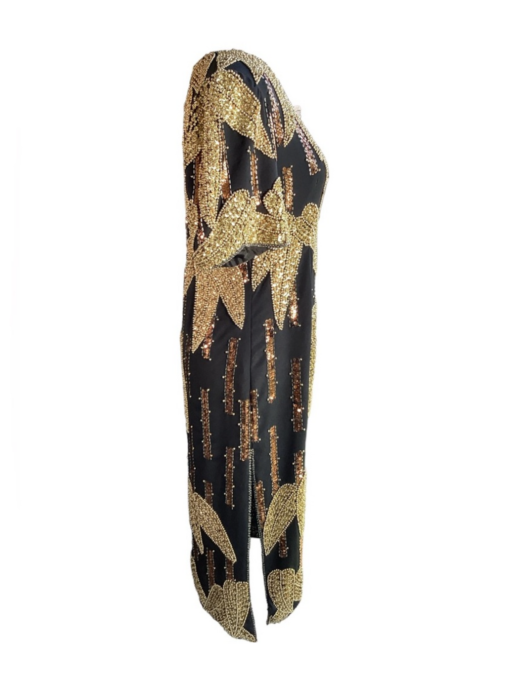 Vintage 1980’s Black & Gold Beaded Bamboo Design Cocktail Dress
