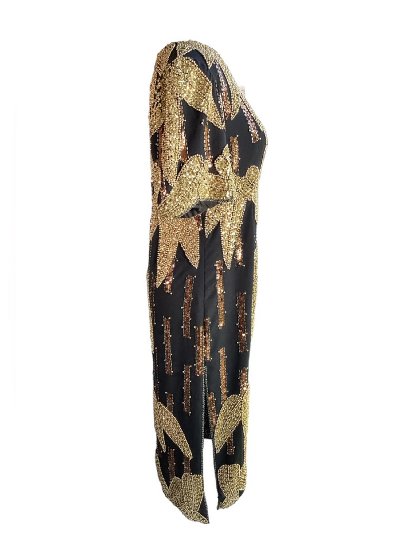 Vintage 1980’s Black & Gold Beaded Bamboo Design Cocktail Dress