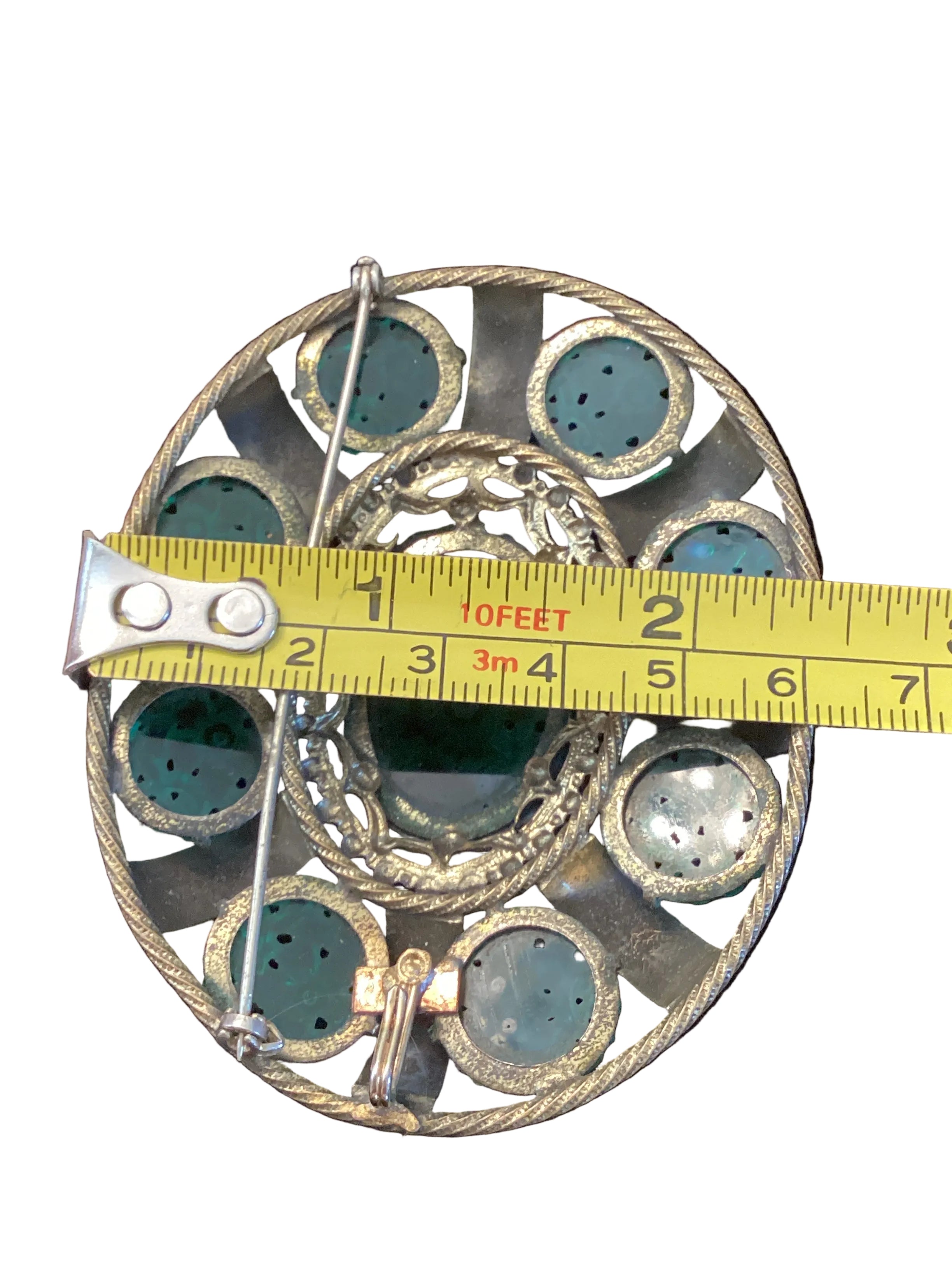 Art Deco Era Green Glass Floral Brooch/Pendant