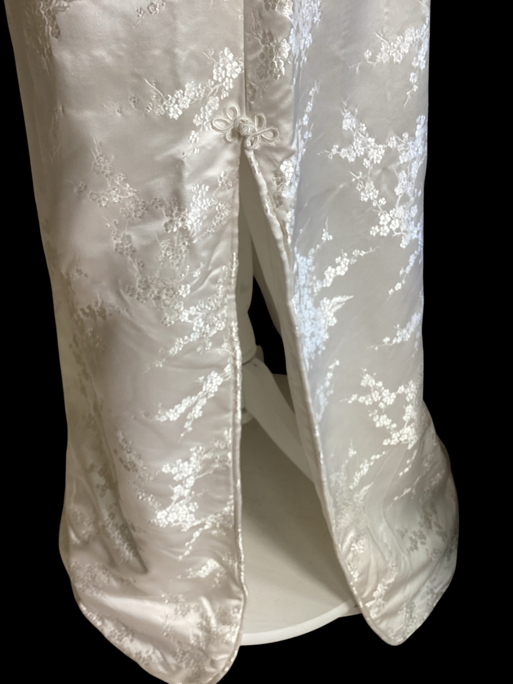 White Floral Brocade Cheongsam Dress & Capelet Set