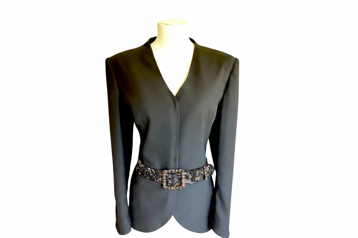 1980’s John Meyer of Norwich Black Party
Jacket with Beaded Belt