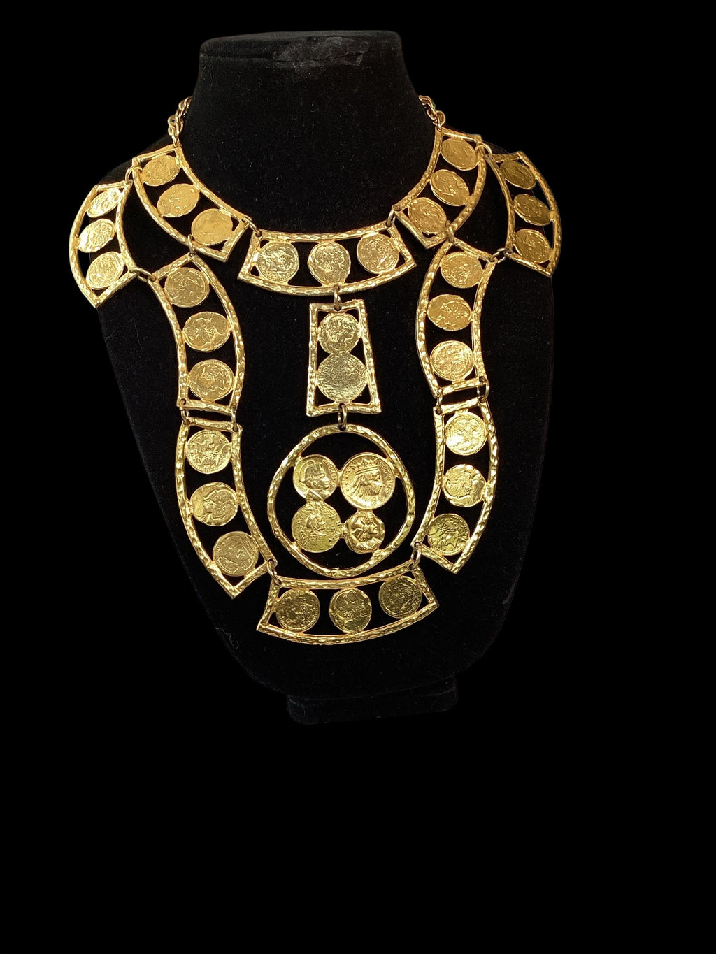 Rare & Incredible Circa 1960 Kenneth Lane Gold Plated Coin Bib Necklace