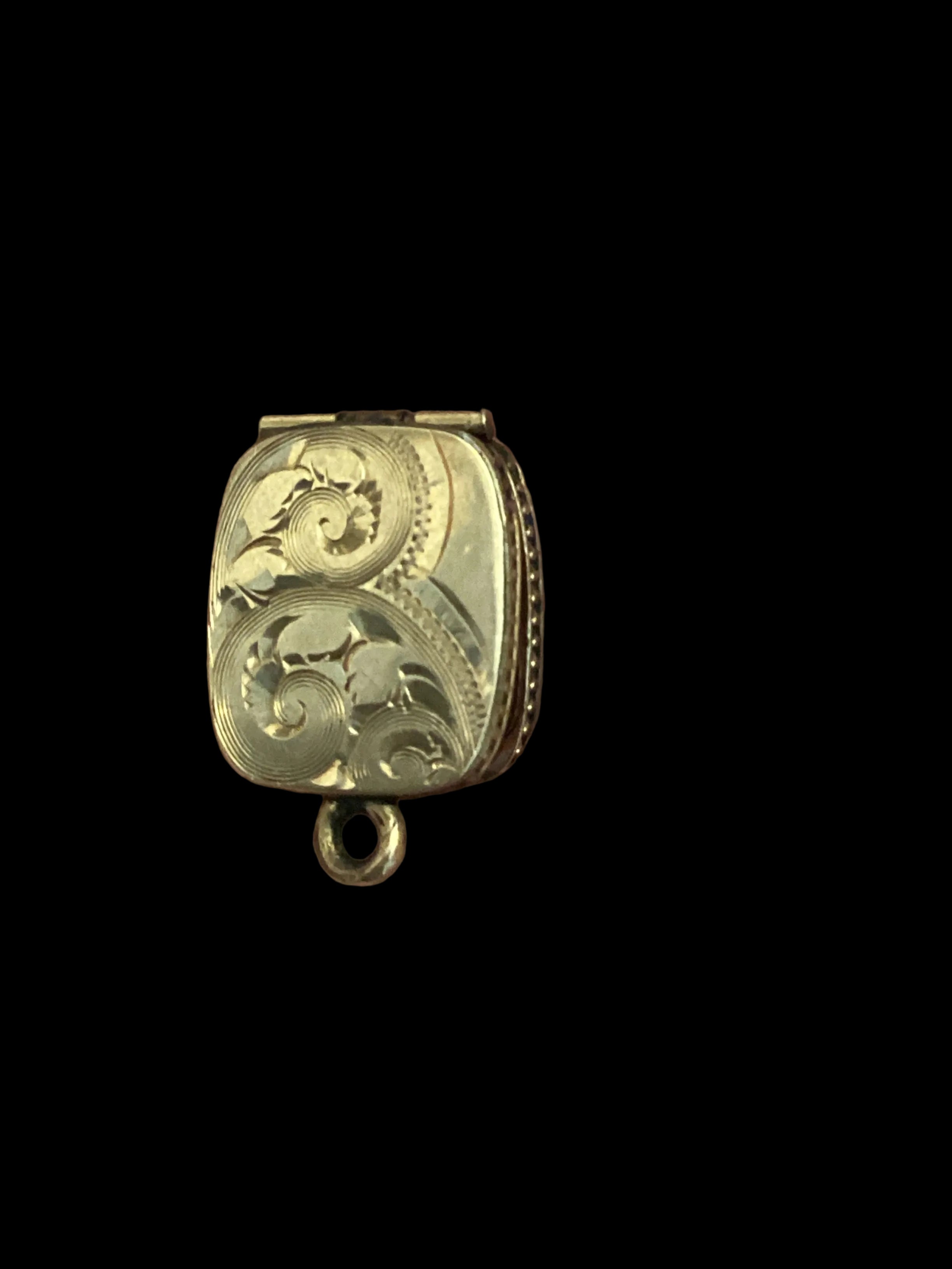 Antique SKM & Co. Gold-Filled Rounded-Square Engraved Locket with Original Celluloid Cover