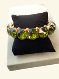 Rare Robert Sorrell Originals Couture Statement Bangle Bracelet - Massive Prismatic Olivine Crystals in 
Ornate Gold-Tone