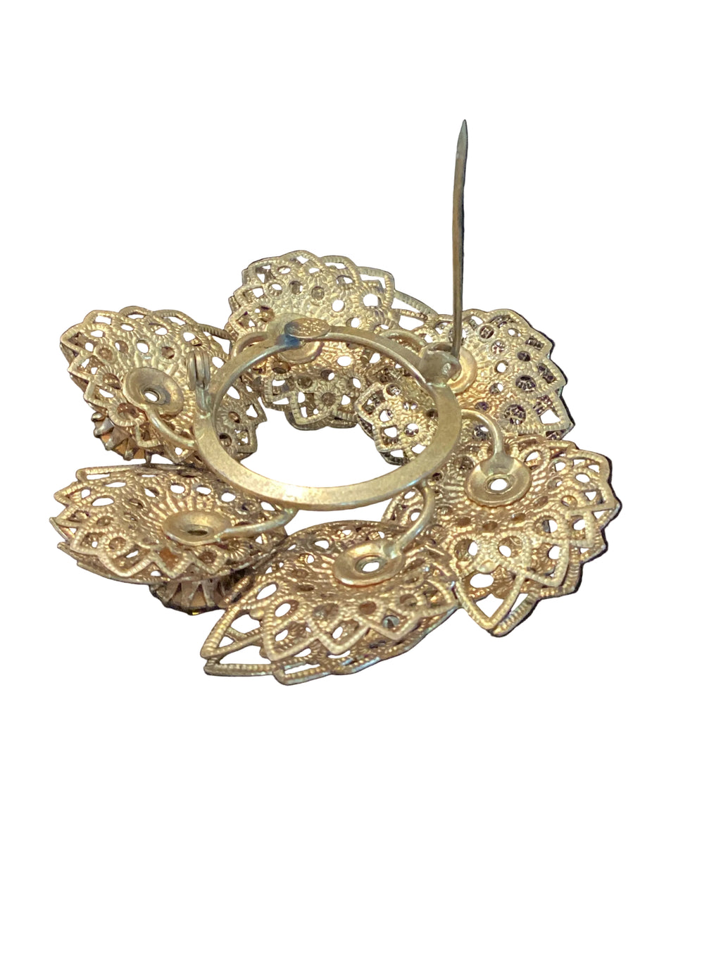 1950s West Germany Brass Filigree Citrine
Wreath Brooch