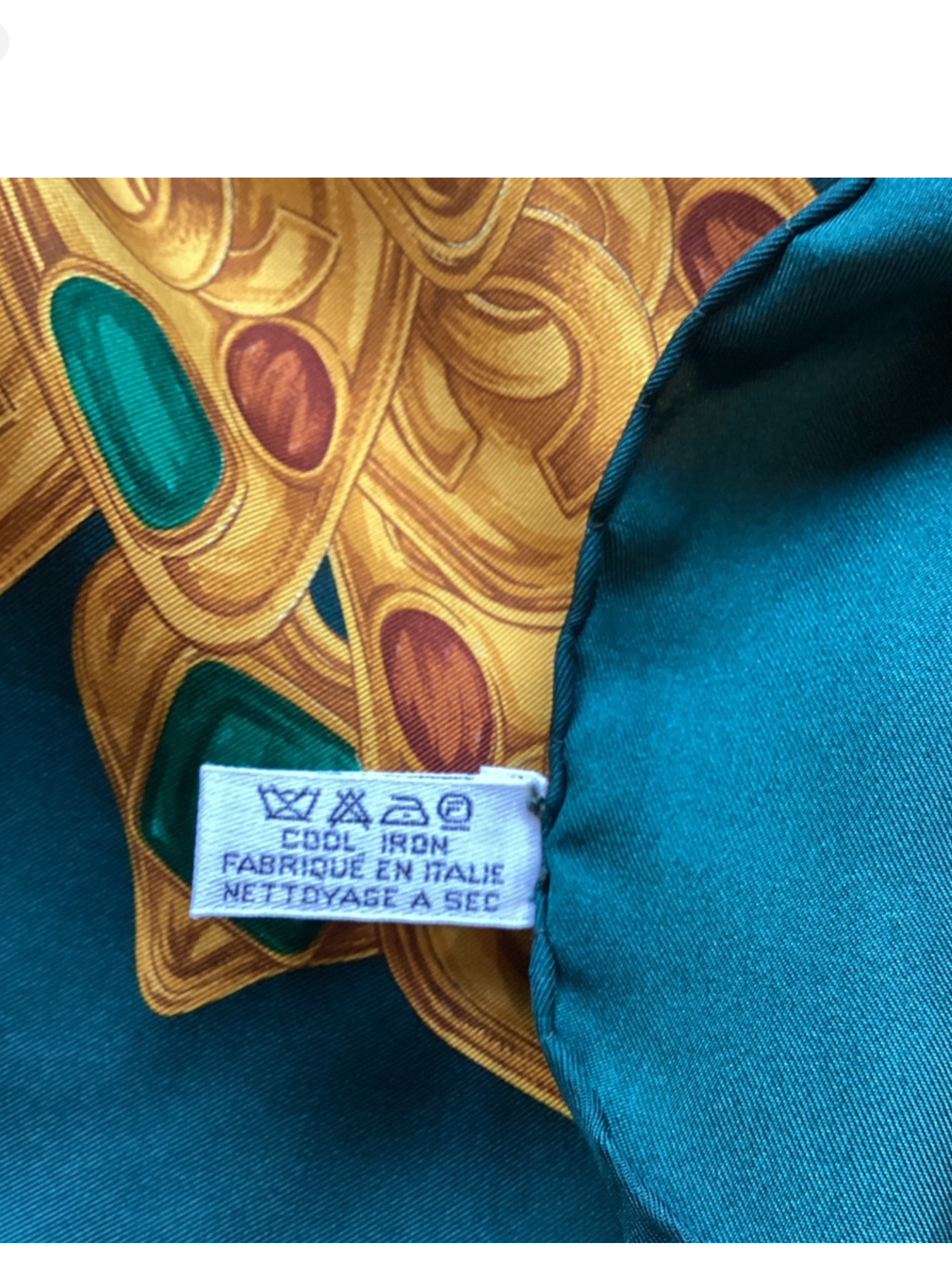 CHANEL Circa 1980's Green & Gripoix Silk Scarf