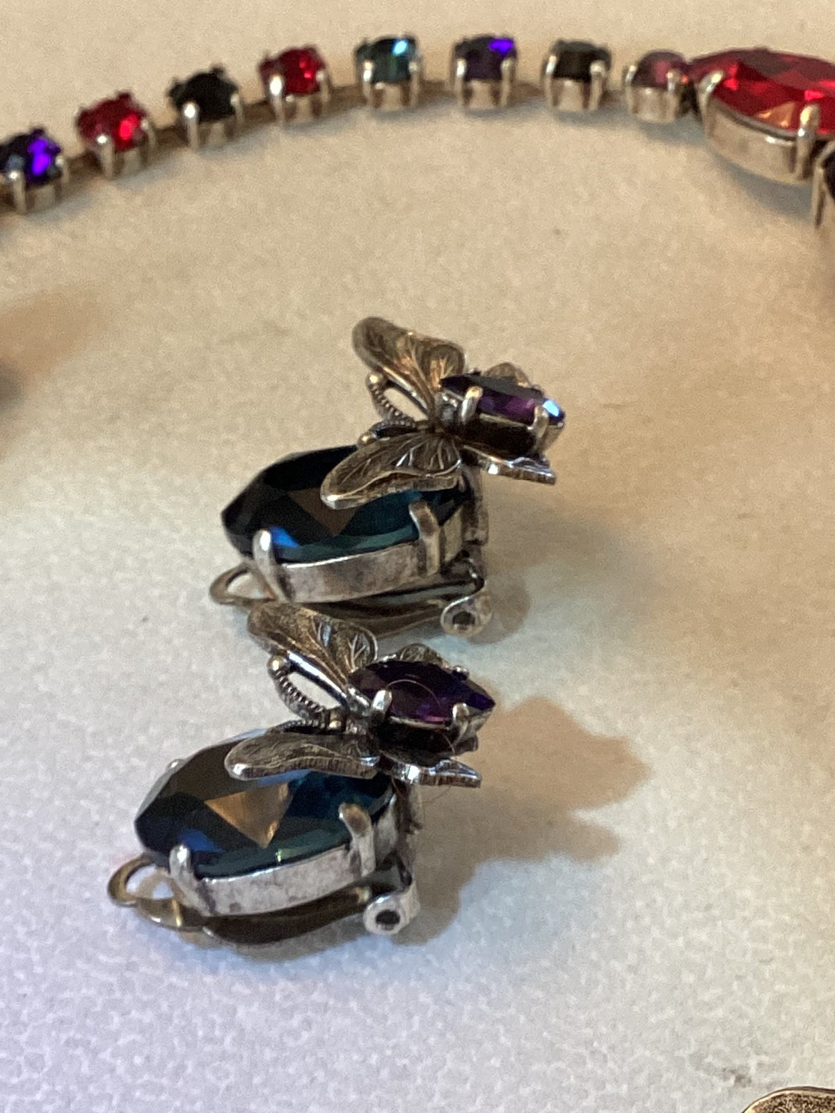 Signed Philippe Ferrandis Paris, Couture Jewel Tone Butterfly Necklace & Earrings Set