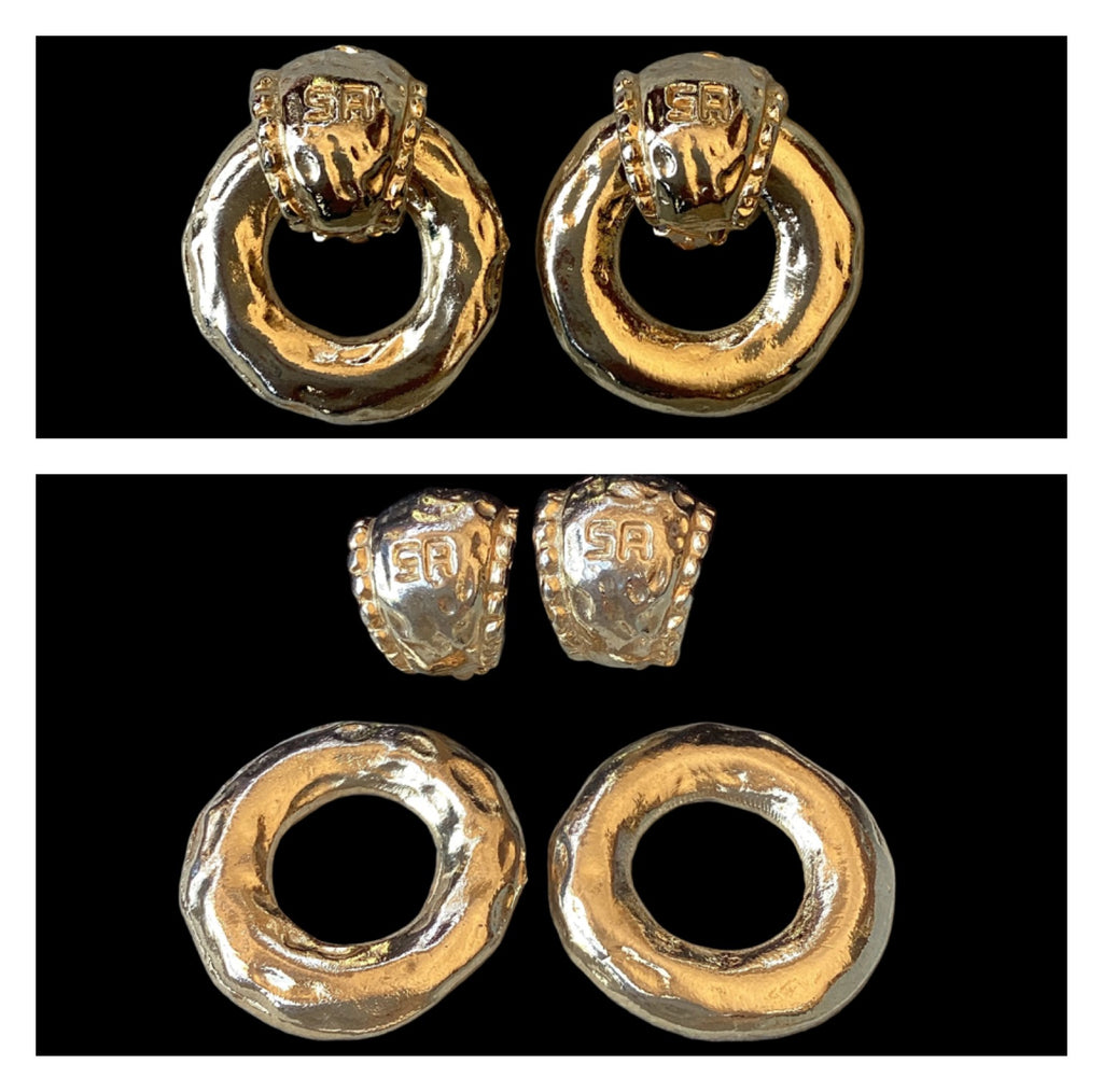 Vintage 1980’s Sonia Rykiel Paris Convertible Door Knocker Clip Earrings Hammered Gold
