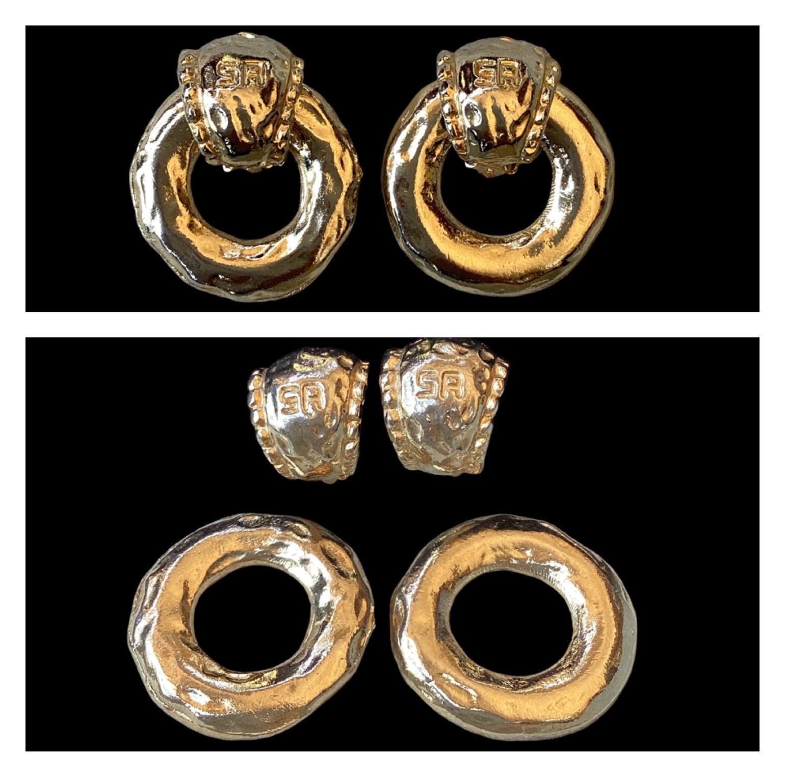 Vintage 1980’s Sonia Rykiel Paris Convertible Door Knocker Clip Earrings Hammered Gold
