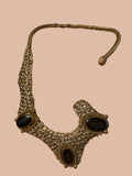 1960s Mexican Brutalist Brass & Onyx Handcrafted Collar Necklace