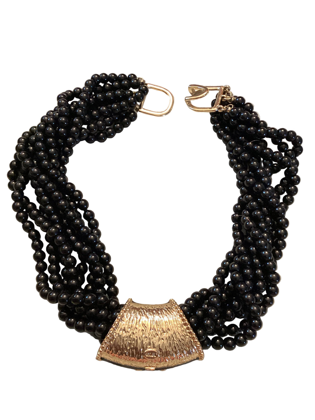 Circa 1980’s Kenneth Jay Lane KJL Multi-Strand Multi-Color Cabochon Black Enamel Necklace & Bangle Set