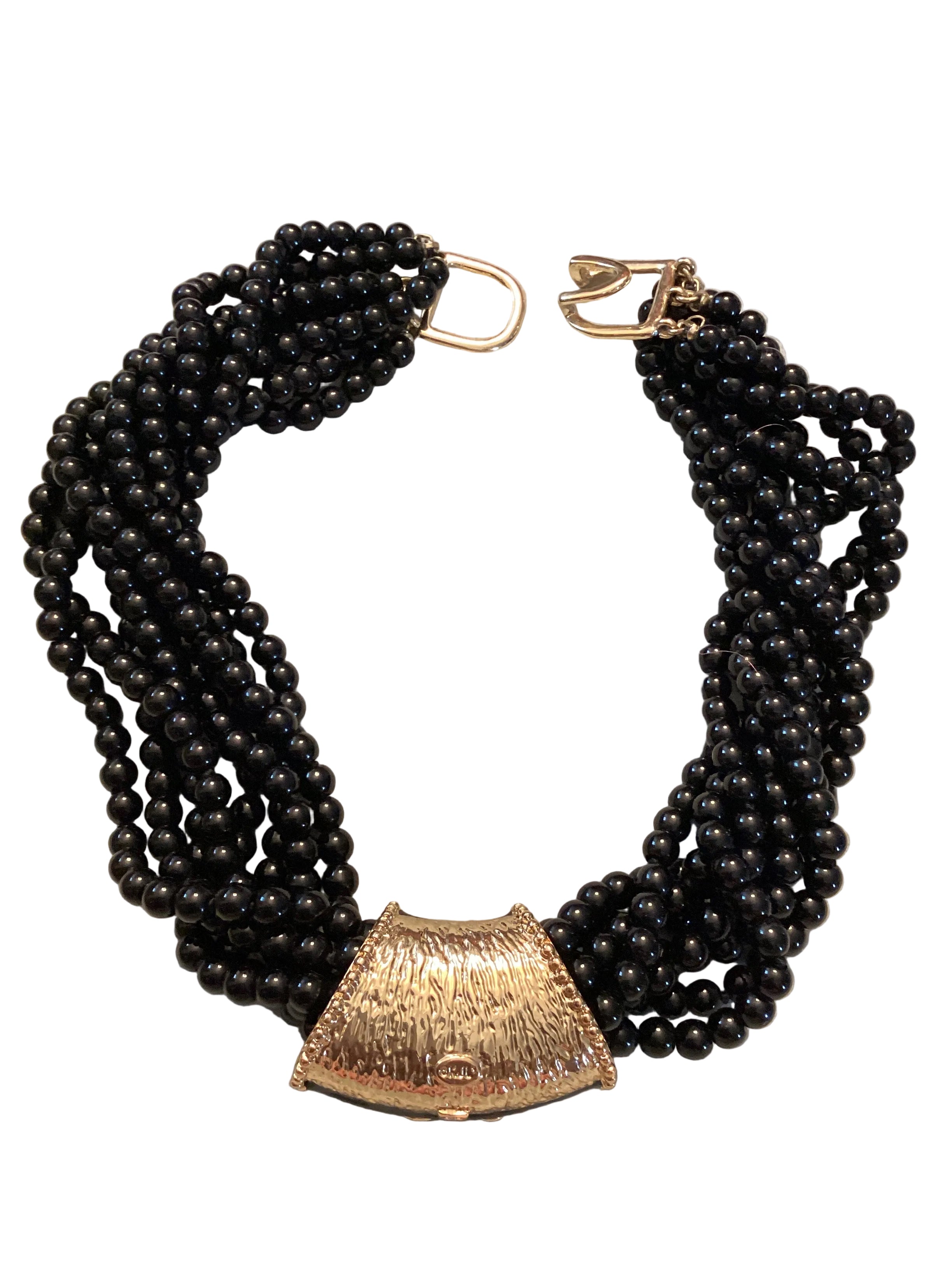 Circa 1980’s Kenneth Jay Lane KJL Multi-Strand Multi-Color Cabochon Black Enamel Necklace & Bangle Set