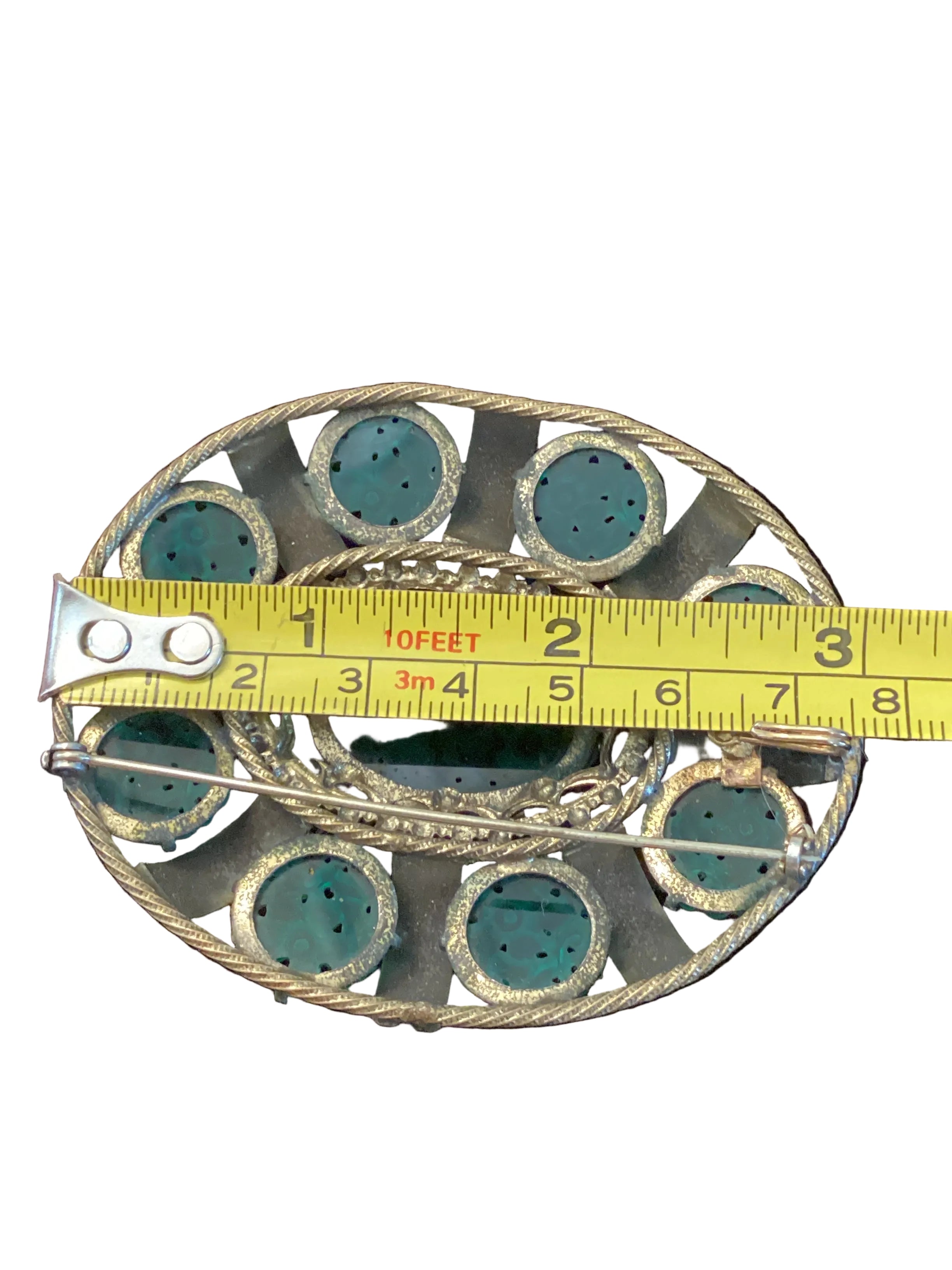 Art Deco Era Green Glass Floral Brooch/Pendant