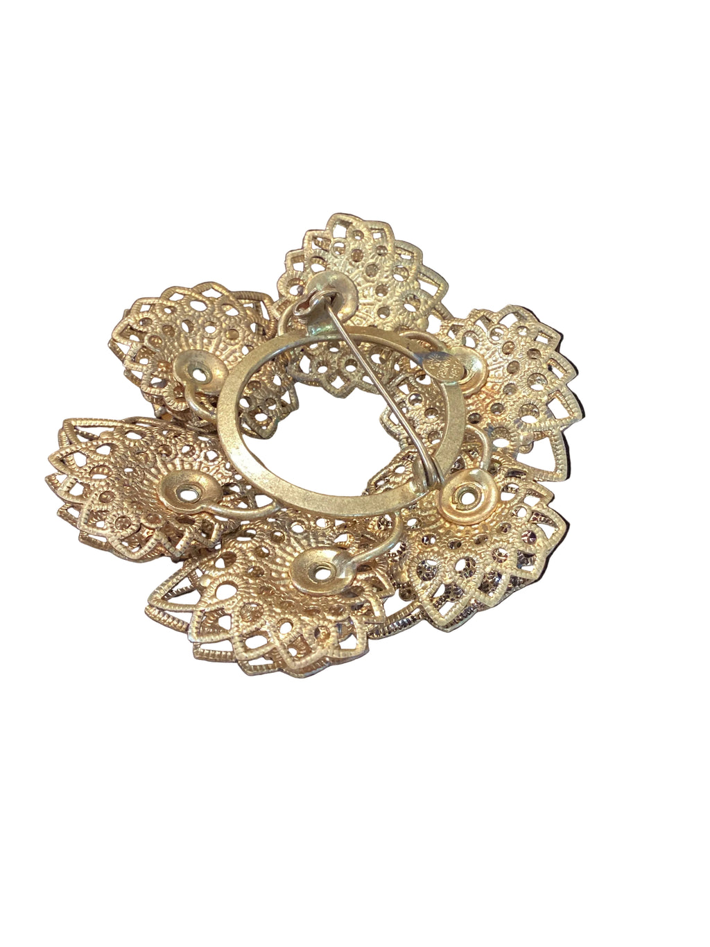 1950s West Germany Brass Filigree Citrine
Wreath Brooch