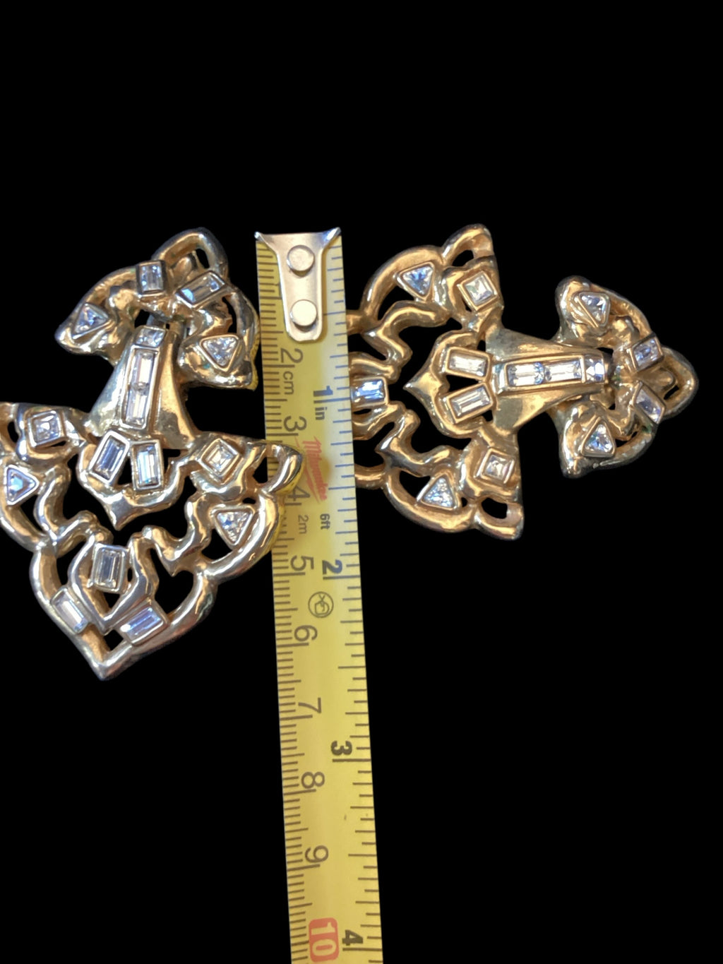 RARE 1985 Yves Saint Laurent YSL Massive Door Knocker Crystals Catwalk 2 Earrings