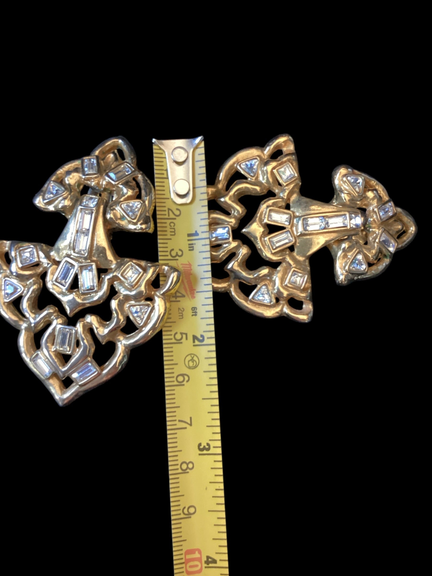 RARE 1985 Yves Saint Laurent YSL Massive Door Knocker Crystals Catwalk 2 Earrings