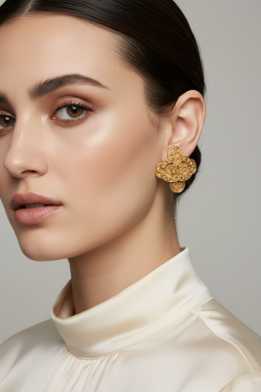 Authentic Vintage Chanel 1994 Autumn Clover Cross Clip-On Earrings