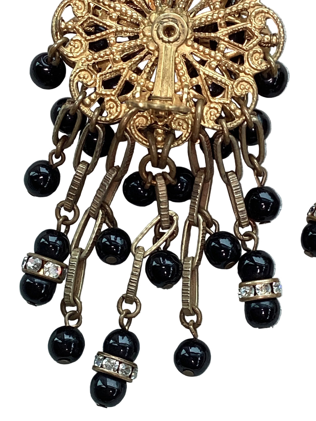 Rare Vintage Stanley Hagler N.Y.C. Jet Black Bead & Crystal Waterfall Earrings