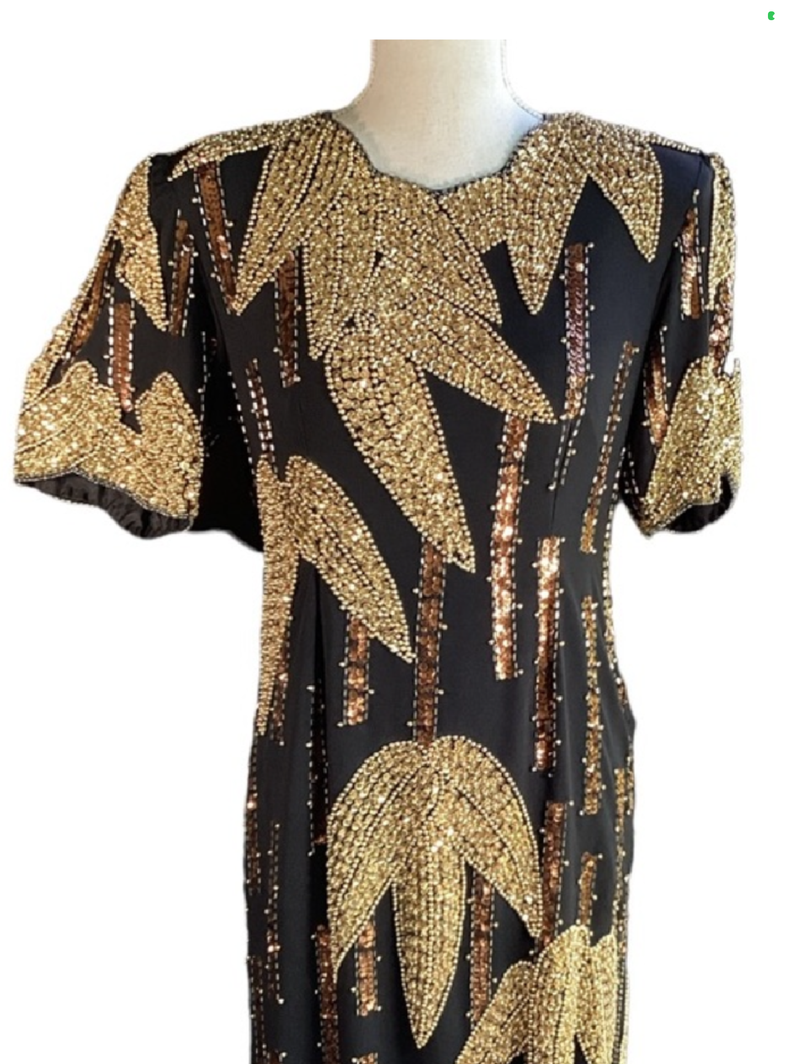 Vintage 1980’s Black & Gold Beaded Bamboo Design Cocktail Dress