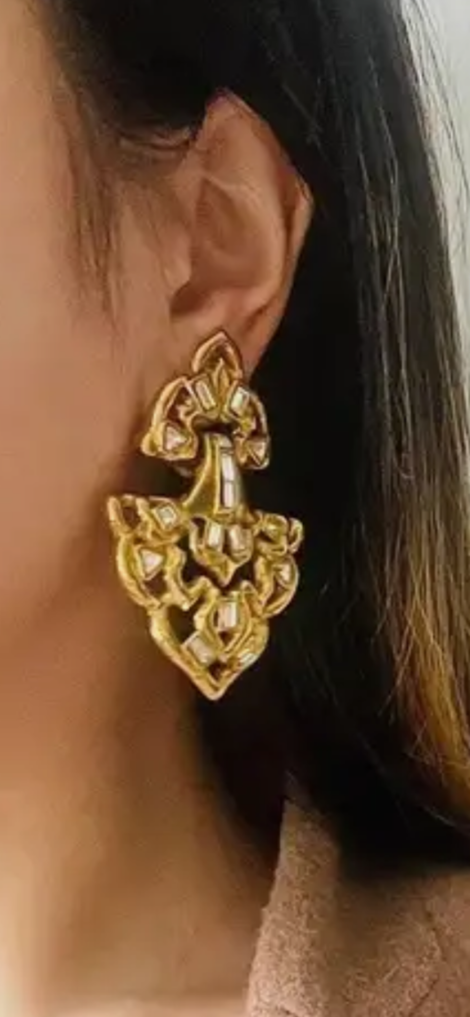 RARE 1985 Yves Saint Laurent YSL Massive Door Knocker Crystals Catwalk 2 Earrings