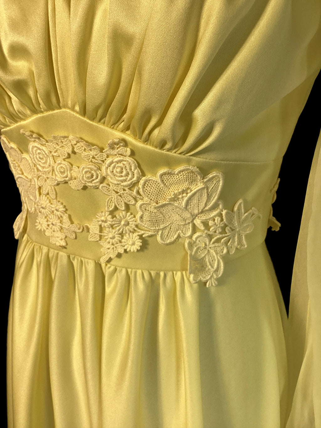 VTG 1970s Lemon Yellow Chiffon Maxi Dress