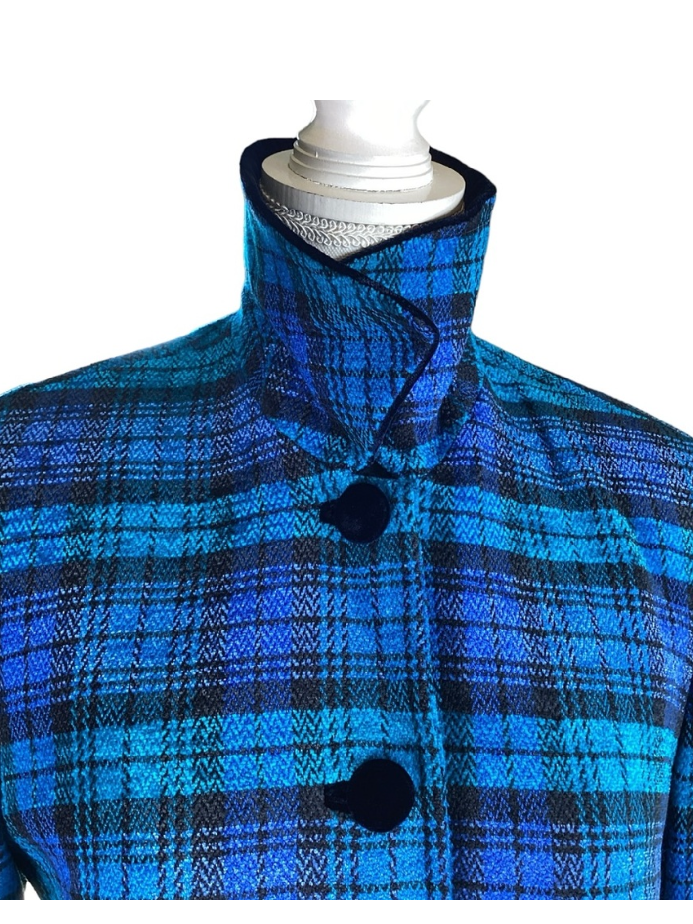1980's Laurel Blue Plaid & Velvet Suit