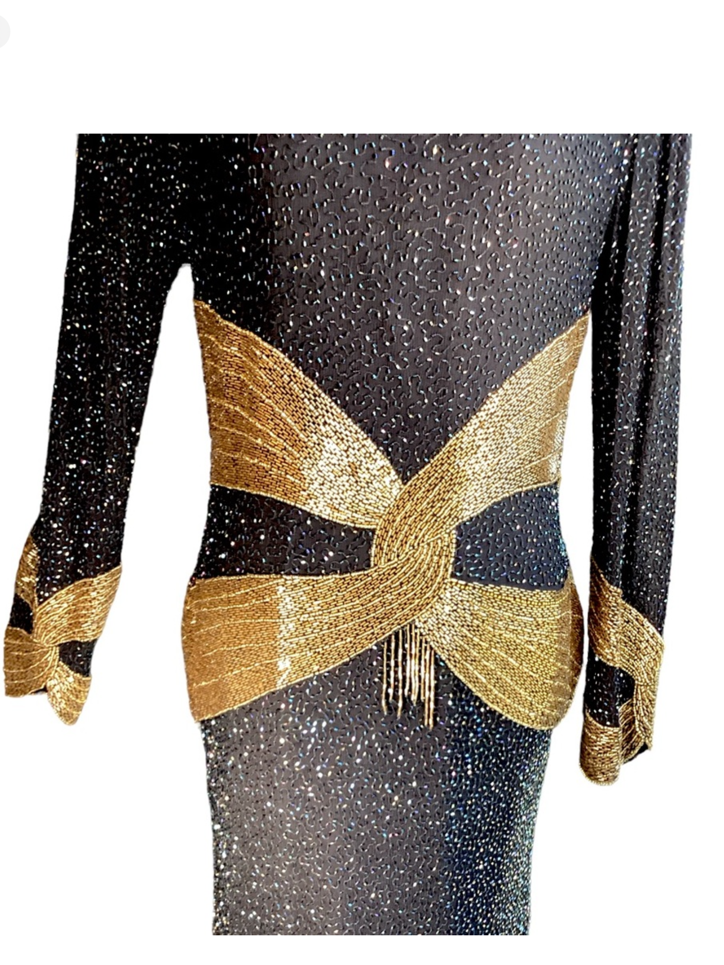 Vintage 1980's Black Silk & Gold Beaded
Cocktail Dress