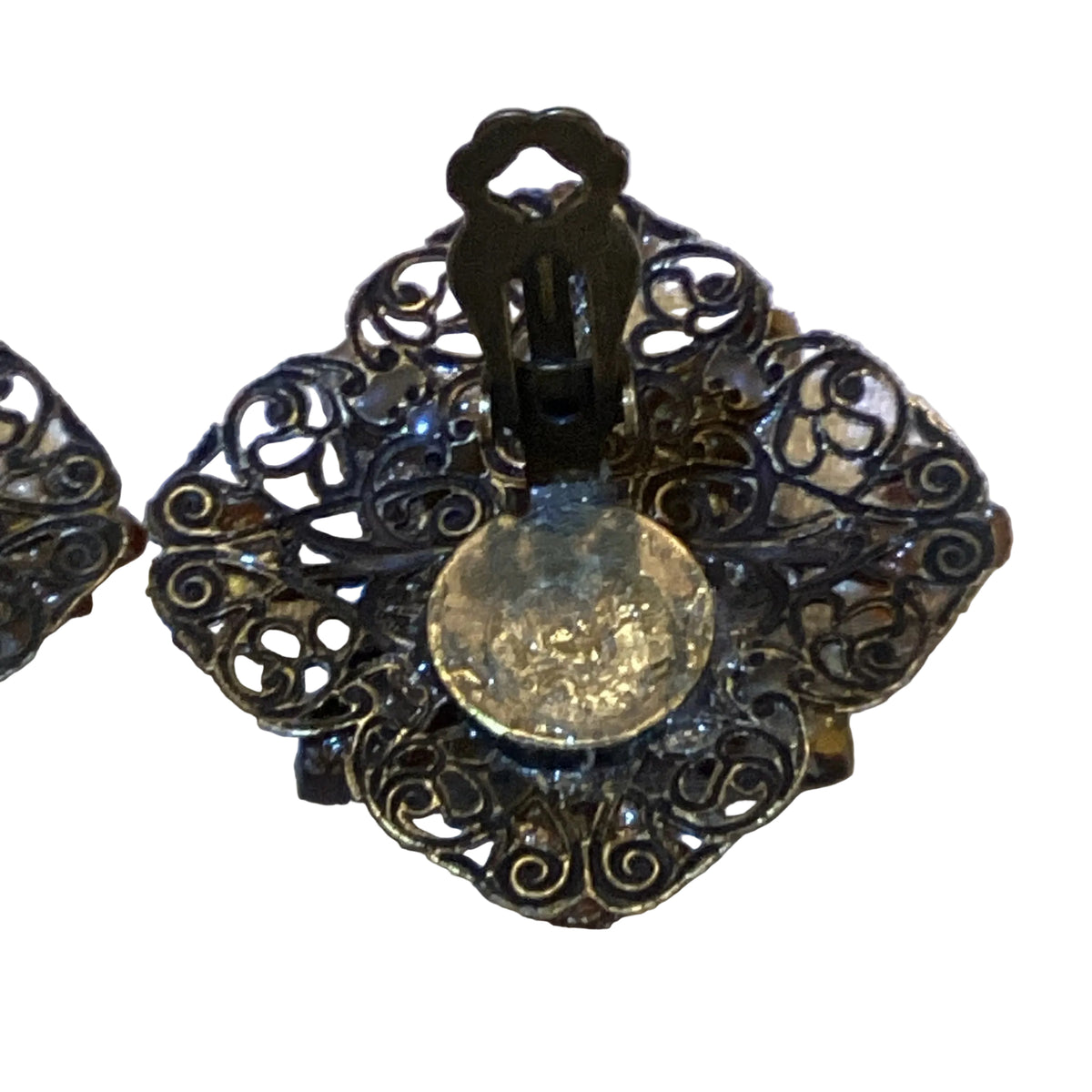 Signed Maya Evangelista Tiger Eye Maltese Cross Brooch & Clip Earrings Set