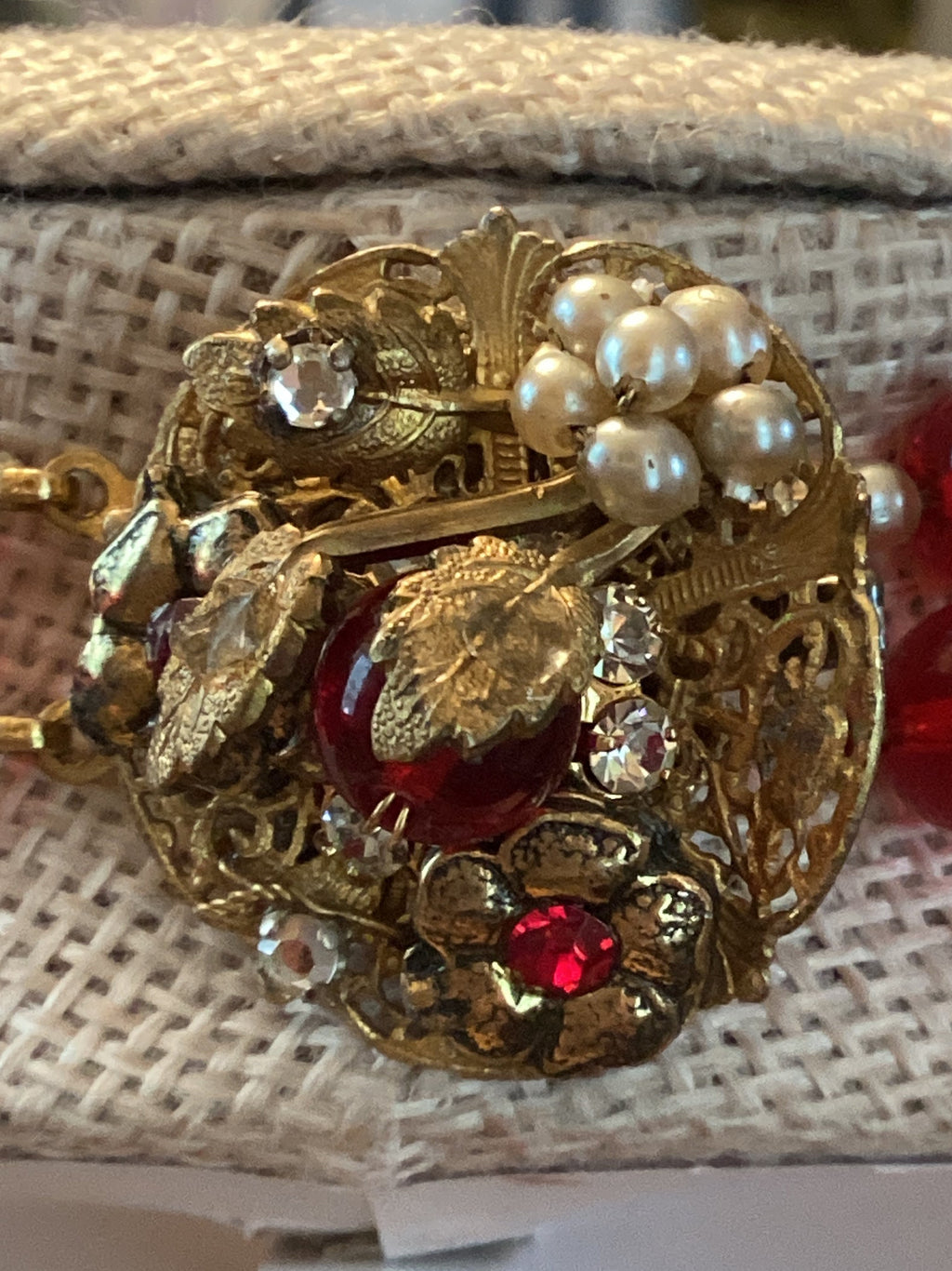 Vintage Mid-Century Beaded Cluster Statement Necklace & Brooch