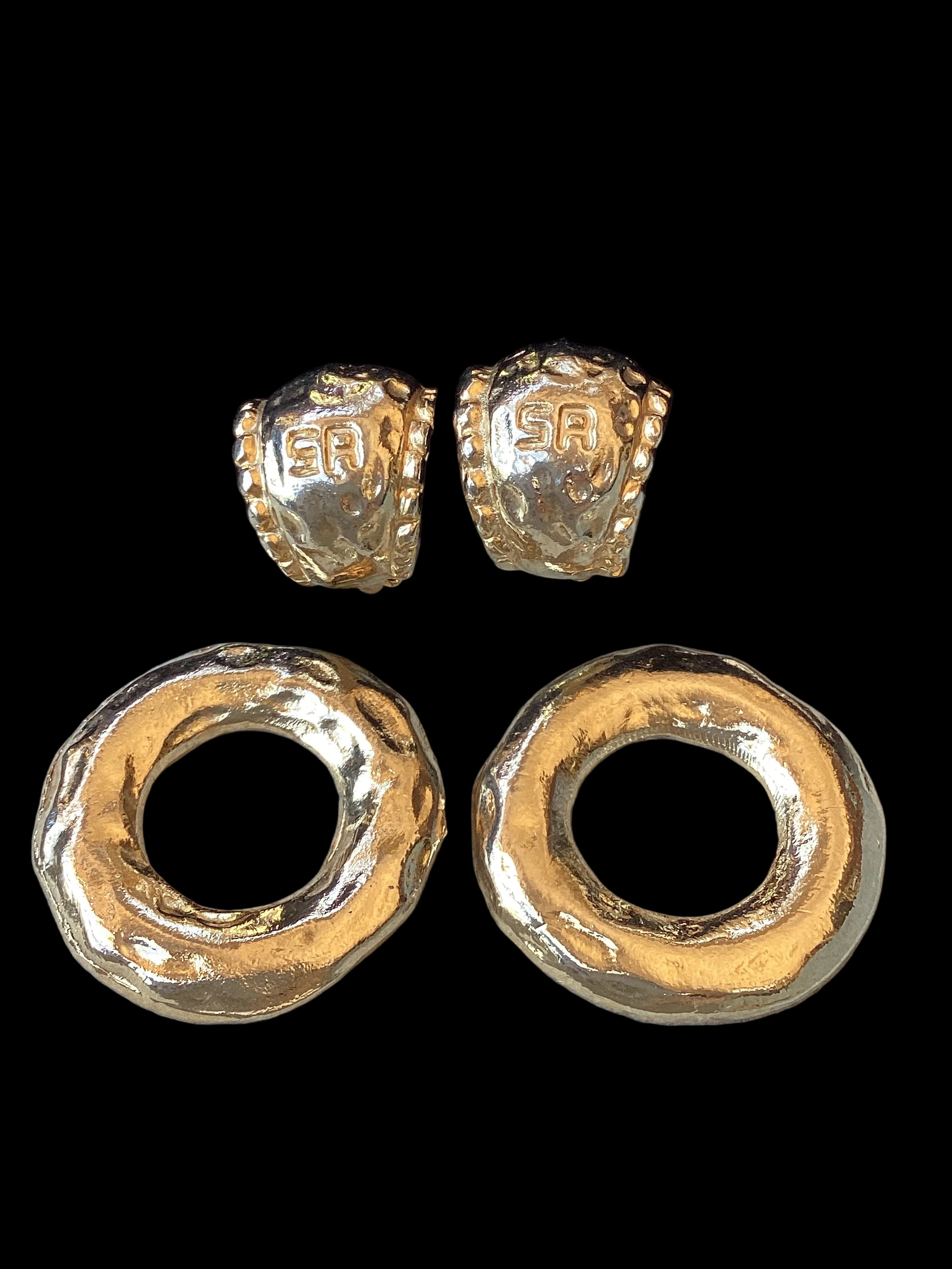 Vintage 1980’s Sonia Rykiel Paris Convertible Door Knocker Clip Earrings Hammered Gold