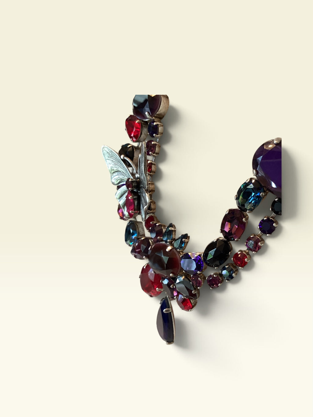 Signed Philippe Ferrandis Paris, Couture Jewel Tone Butterfly Necklace & Earrings Set
