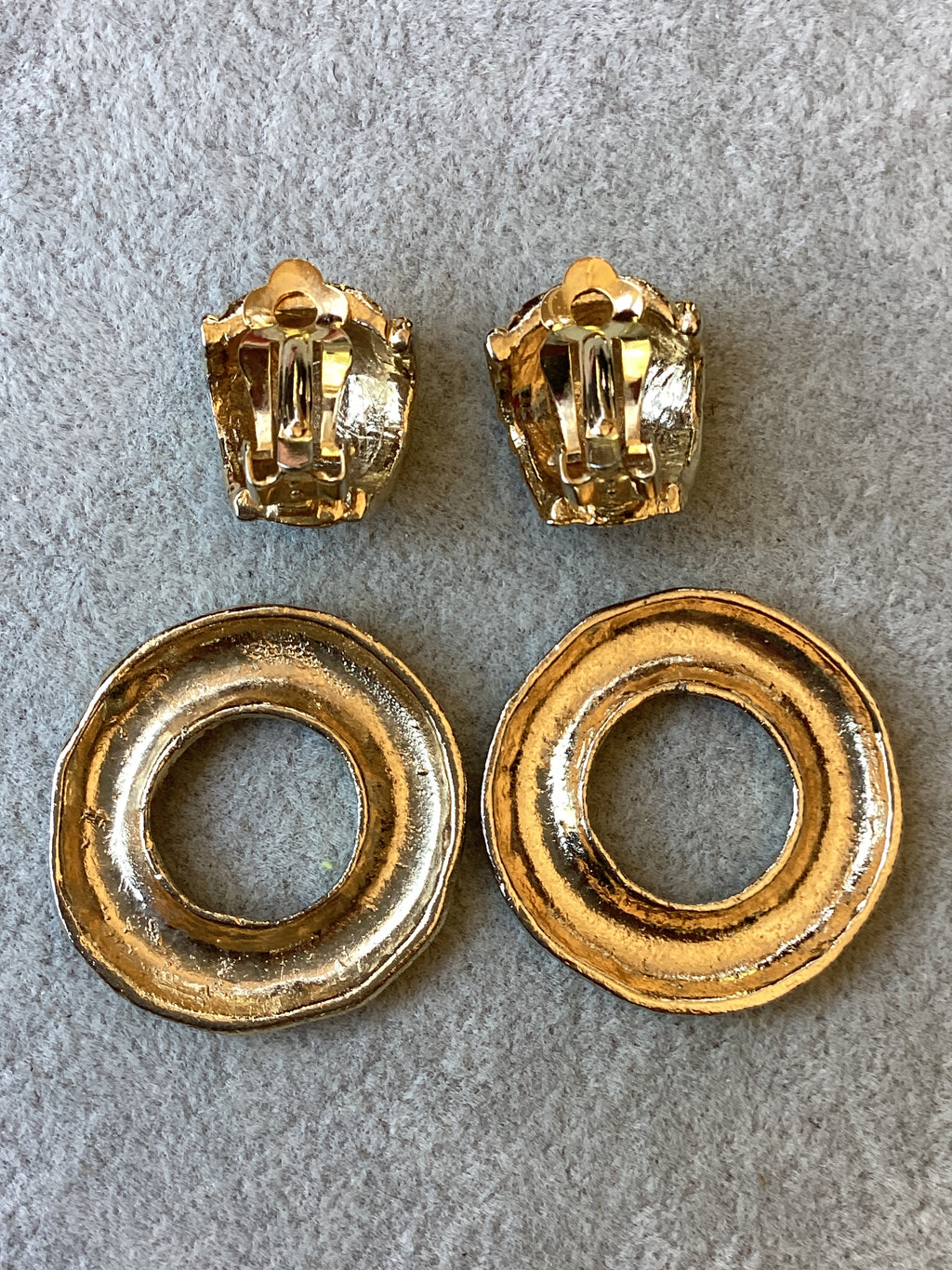 Vintage 1980’s Sonia Rykiel Paris Convertible Door Knocker Clip Earrings Hammered Gold