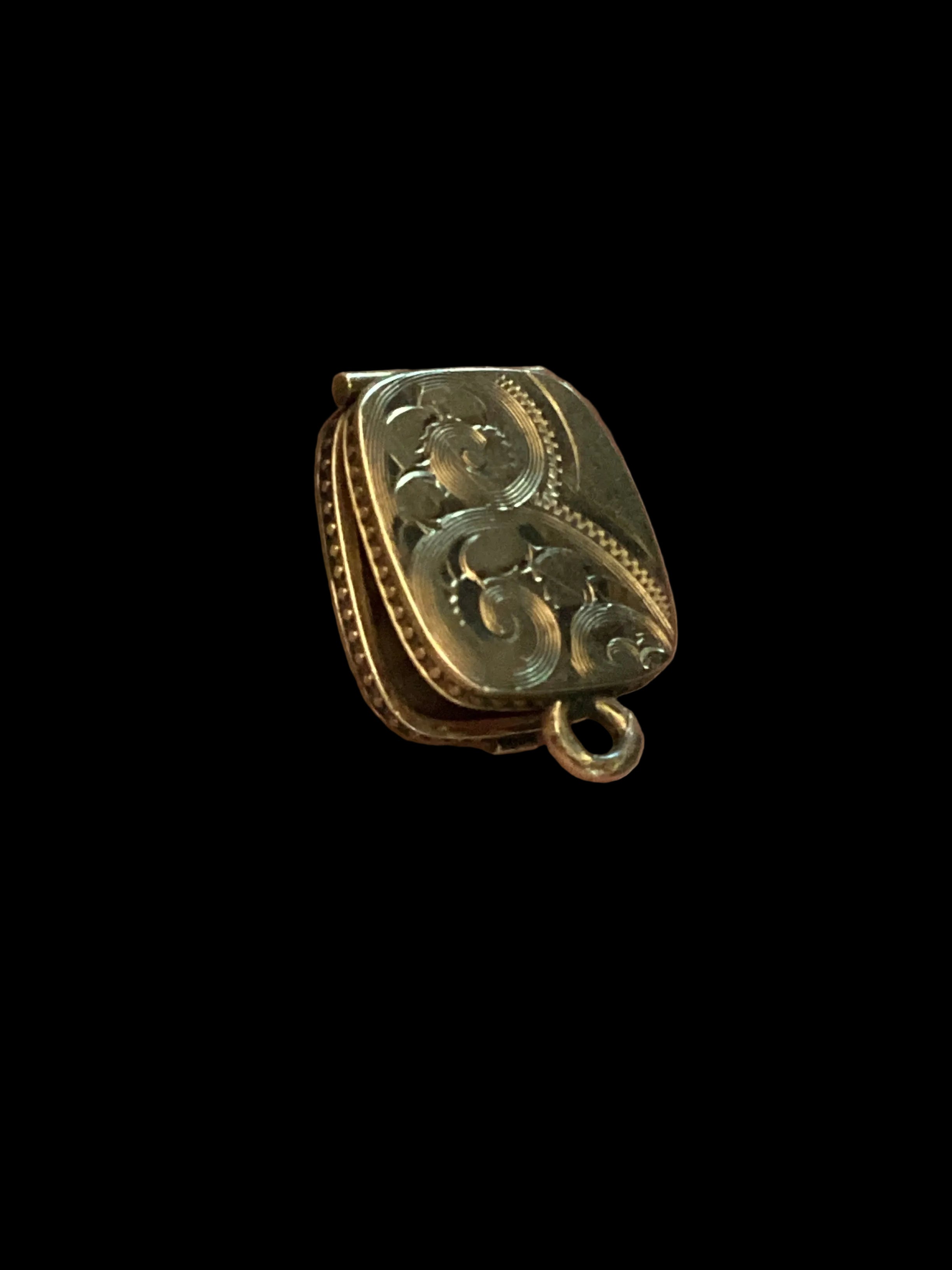 Antique SKM & Co. Gold-Filled Rounded-Square Engraved Locket with Original Celluloid Cover