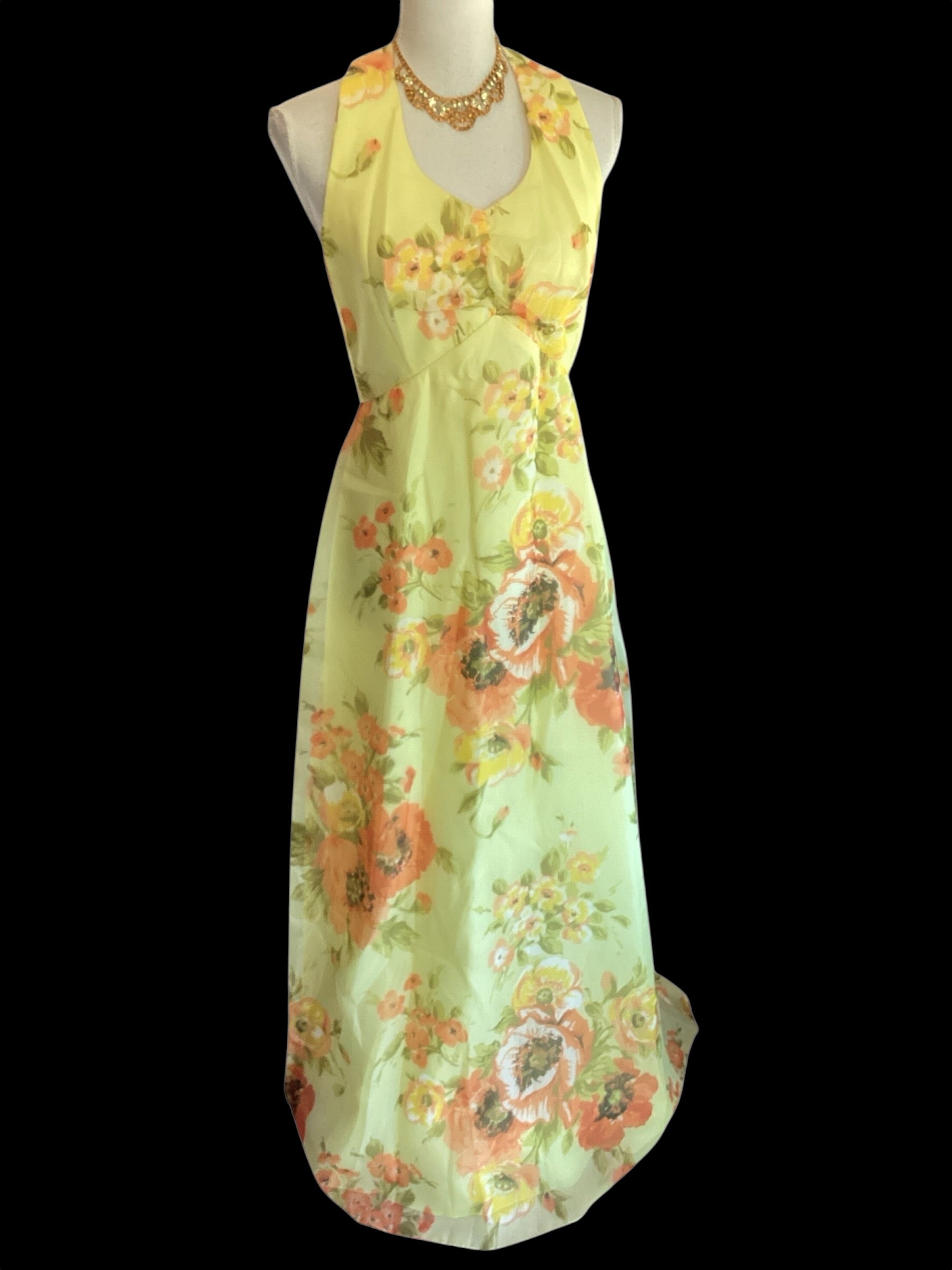 Vintage 1970s Floral Chiffon Maxi Dress | Sheer Bishop Sleeve Boho Prairie Gown
