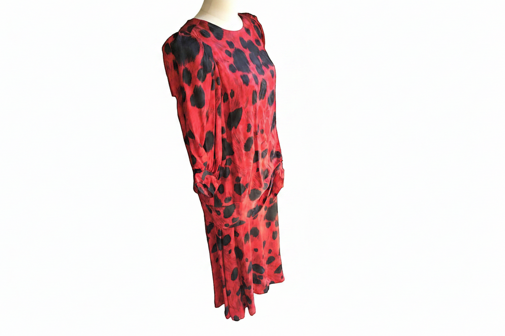 Vintage 1980's Flora Kung Red & Black Silk Dress