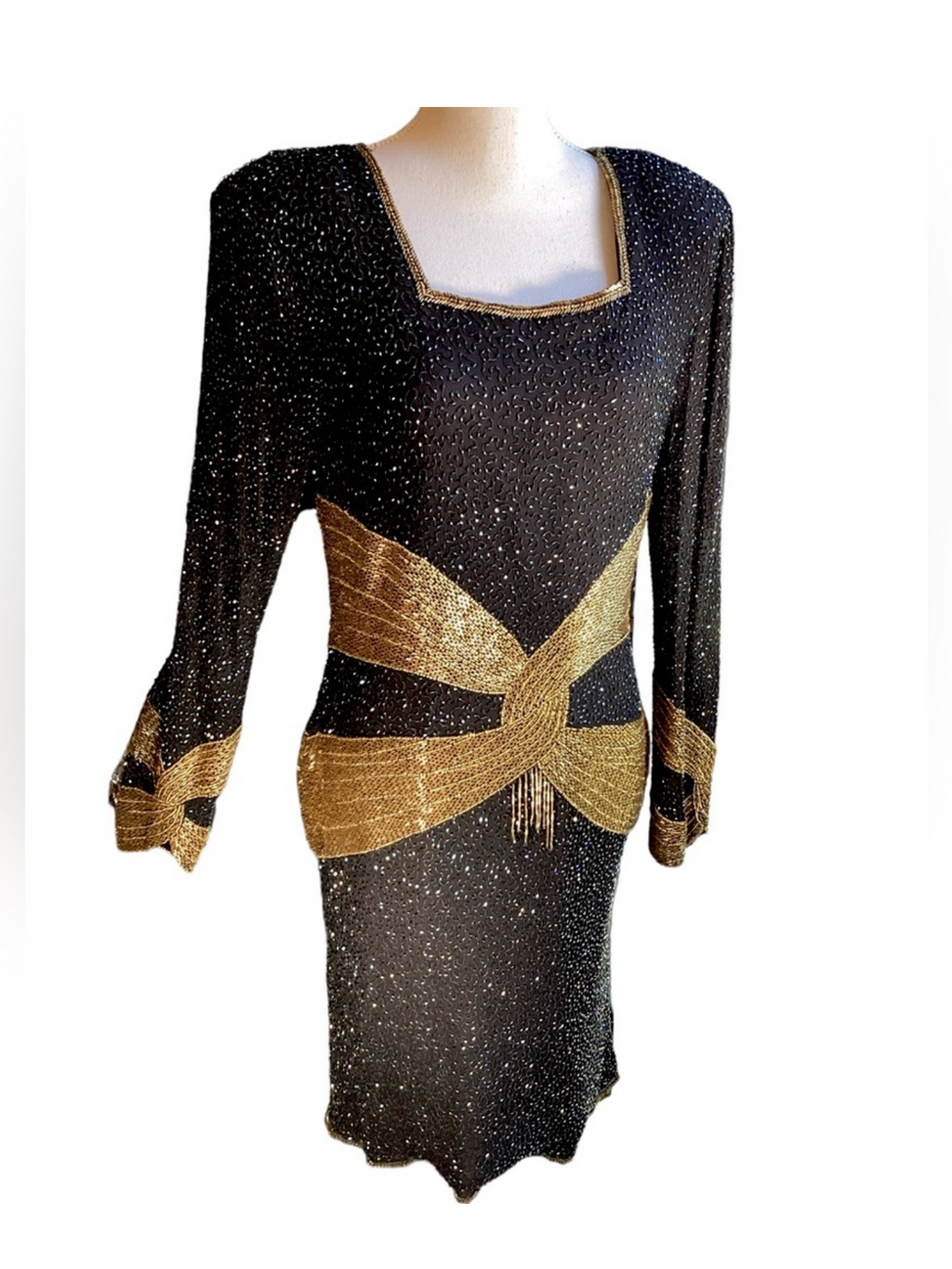 Vintage 1980's Black Silk & Gold Beaded
Cocktail Dress