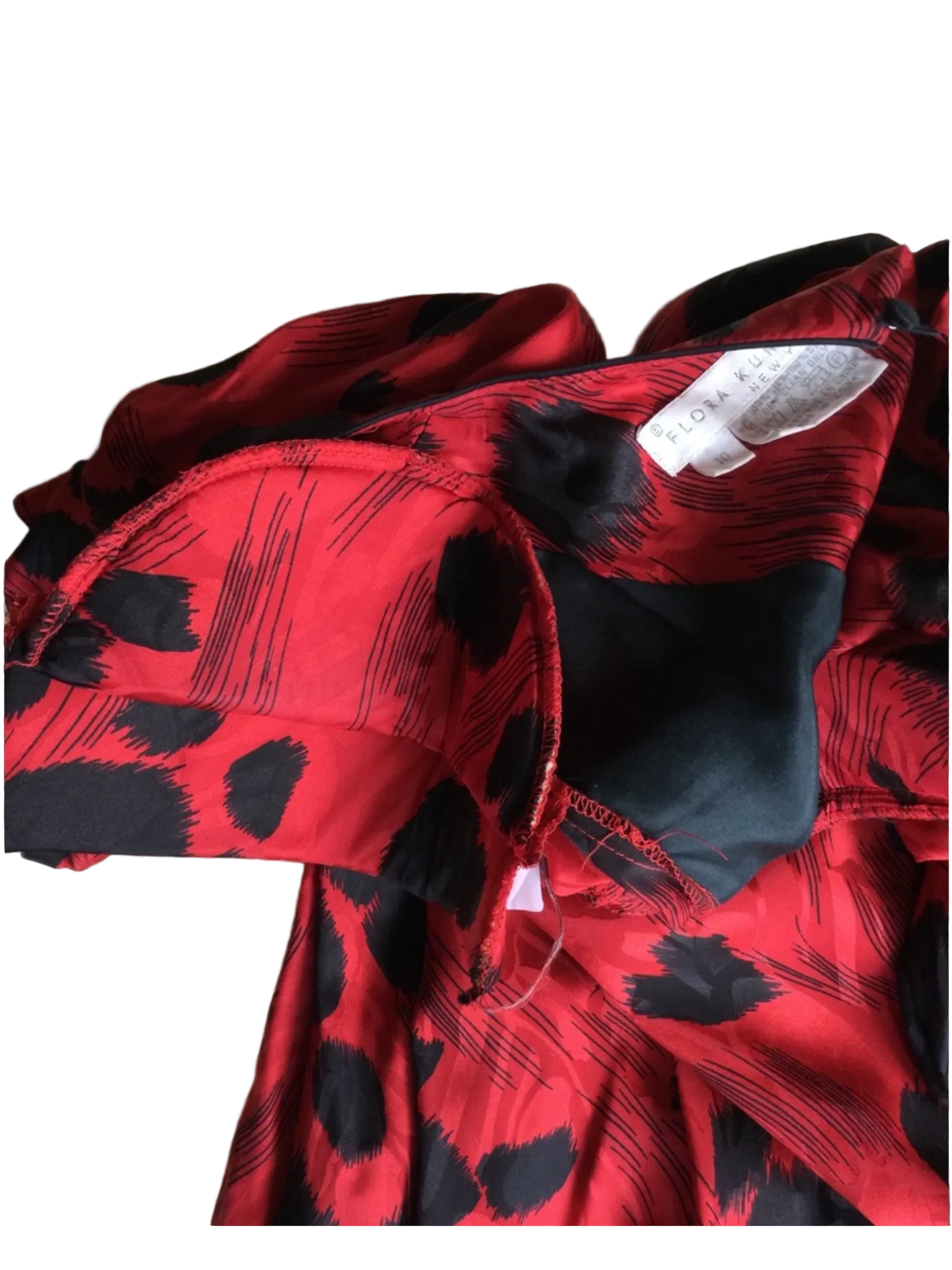 Vintage 1980's Flora Kung Red & Black Silk Dress