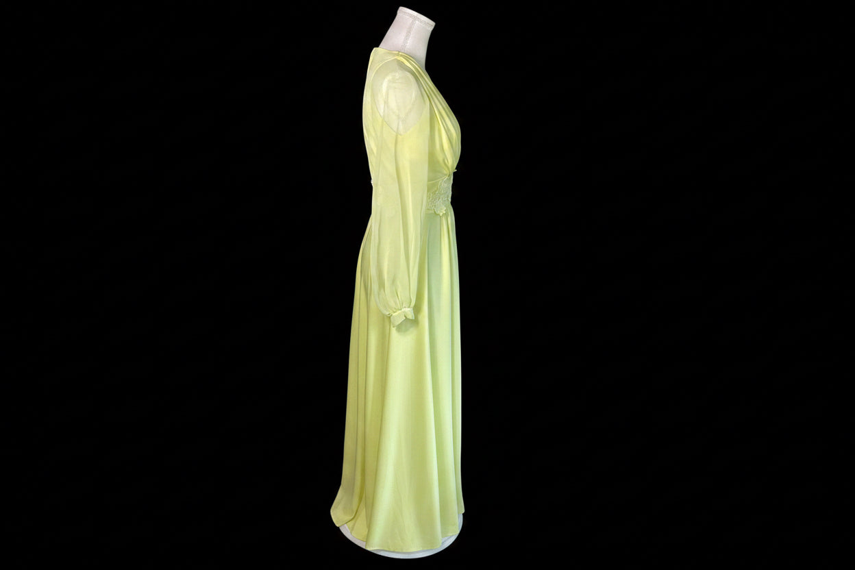 VTG 1970s Lemon Yellow Chiffon Maxi Dress